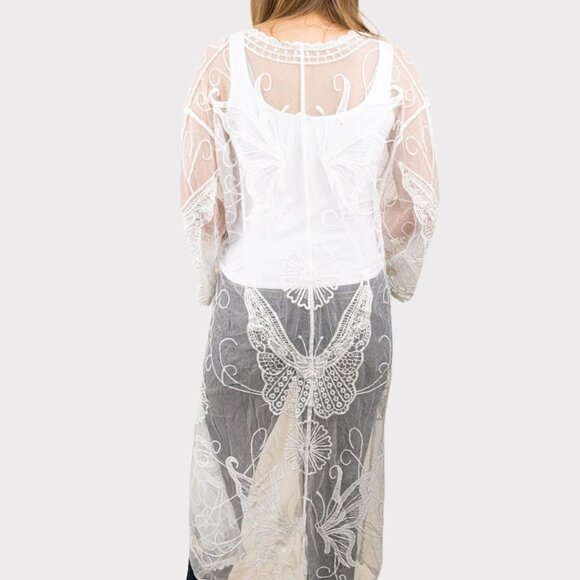 LIB Ivory Lace Duster Kimono Butterfly Embroidered One Size NWT - Picture 3 of 4
